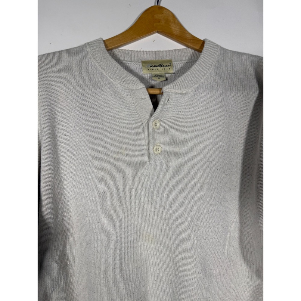 Eddie Bauer Mens Oatmeal Cream 100% Cotton Henley Sweater Medium Classic Fit